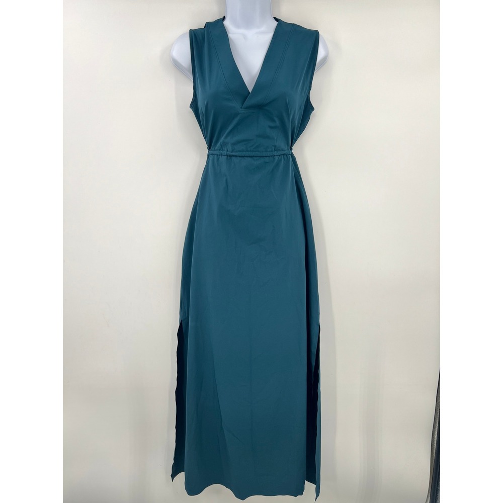 Athleta XXS Teal Blue Sleeveless V-Neck Marlow Maxi Dress Drawstring Waist